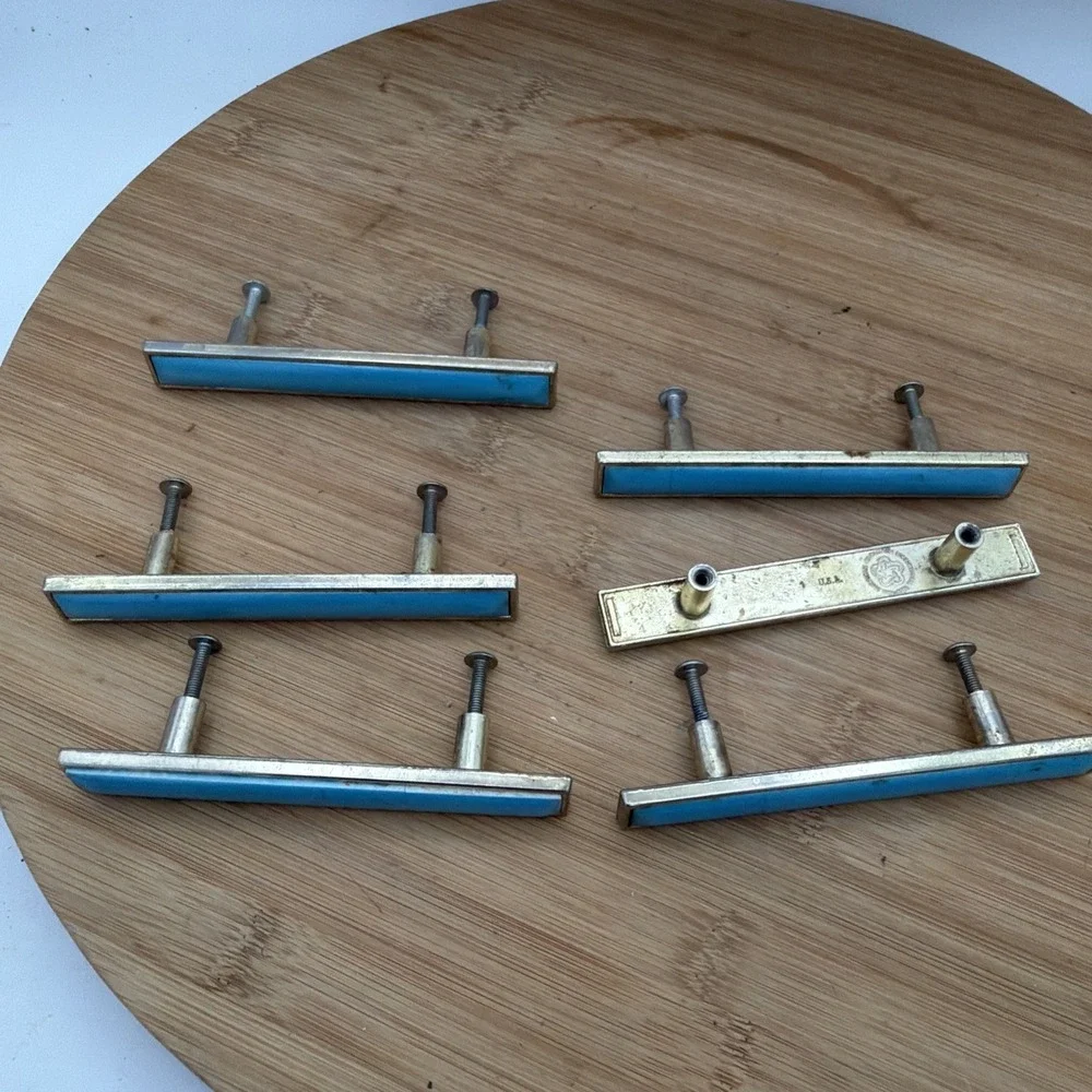 Porcelain Drawer Pulls Blue Gold American Revolutionary Bicentennial Set Of 6